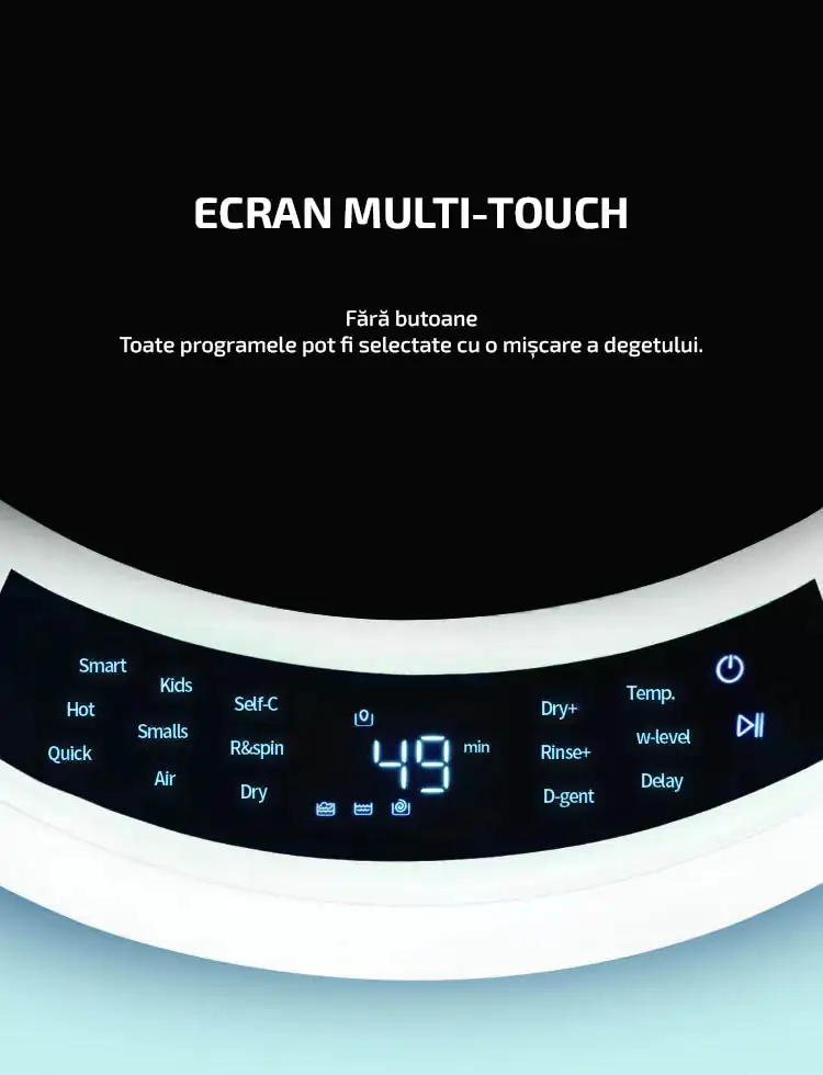 Ecran multi-touch  Fără butoane Toate programele pot fi selectate cu o mișcare a degetului.